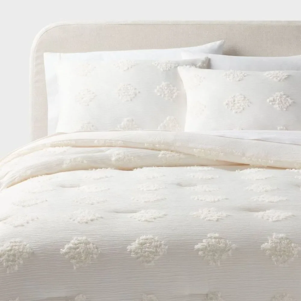 Twin/Twin XL Tufted Diamond Crinkle Comforter Set Ivory - Jacquard